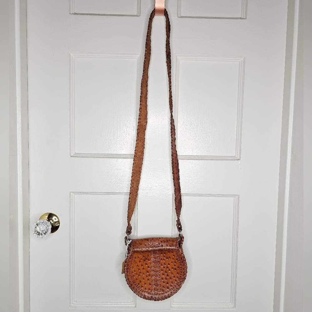 VTG 70s Tooled Leather Bag - Picture 9 of 14
